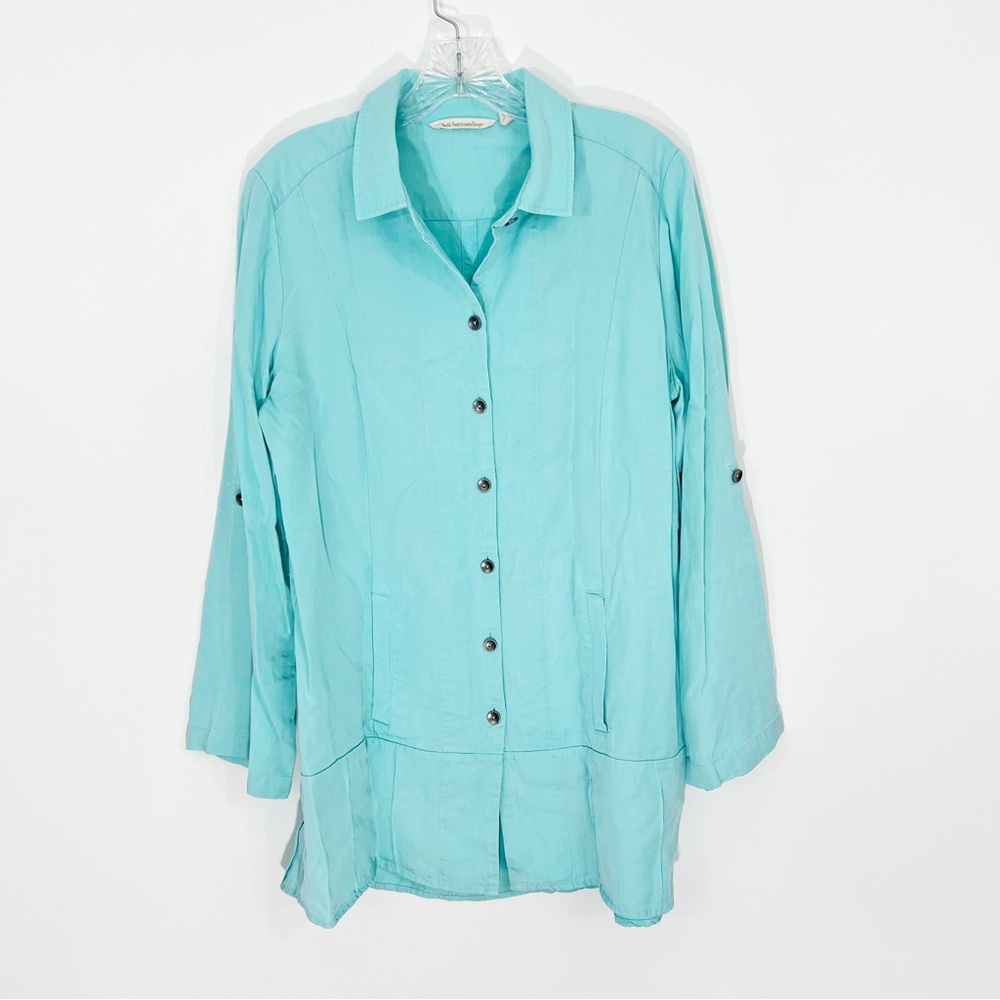 Soft Surroundings Tencel Island Breeze Buttondown Shirt Size Large